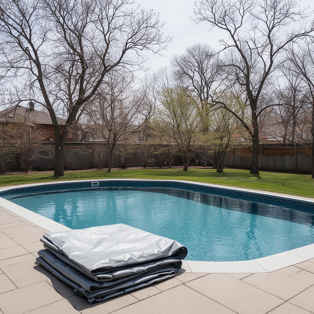 Spring pool opening in a Toronto backyard